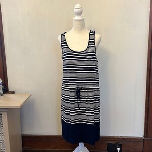 Olive & Oak sleeveless navy white tie waist dress Size S NWT